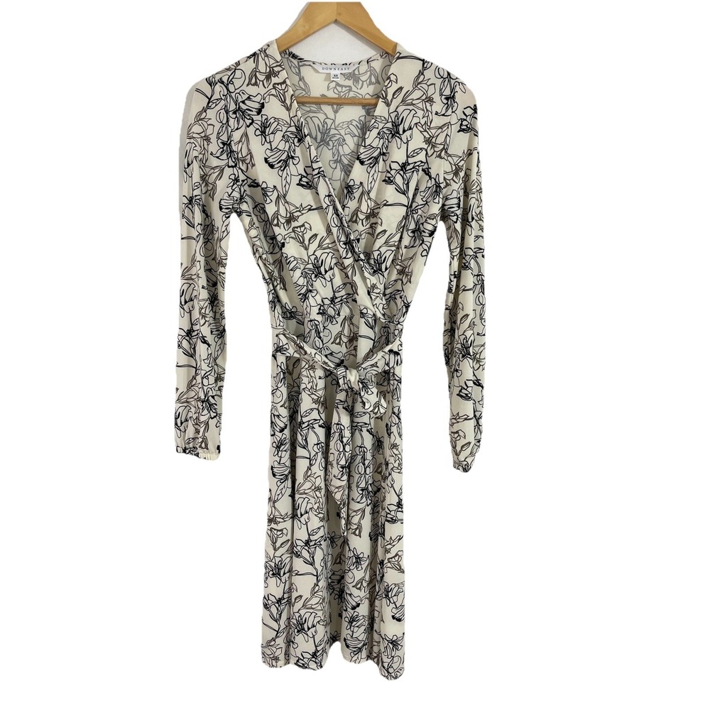 DownEast Dress Womens XS Floral Black Ivory Criss Cross